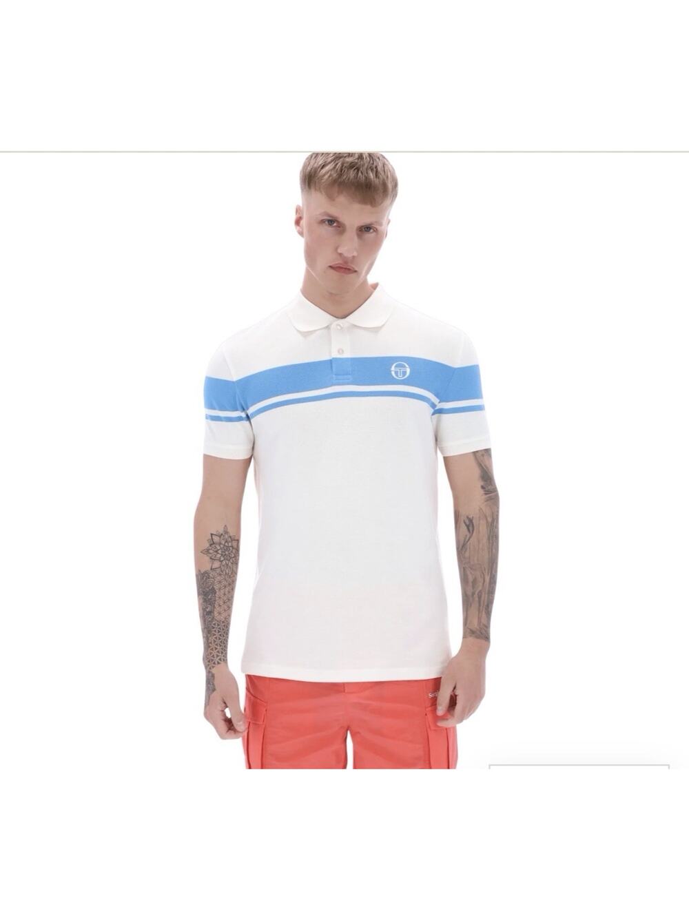 Sergio Tacchini Men's Young Line Polo Shirt, In Gardenia Azure Blue Large